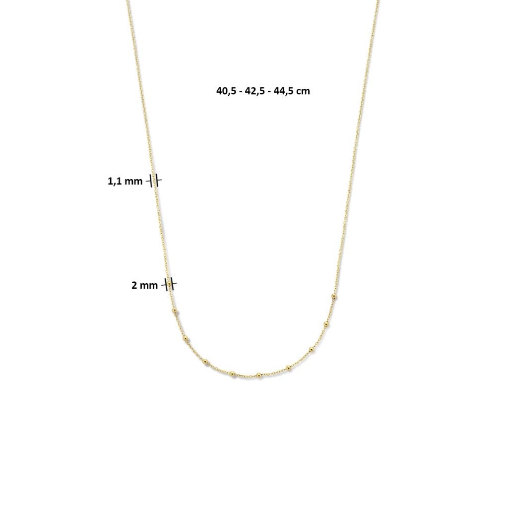collier bolletjes 1,1 mm 40,5 - 42,5 - 44,5 cm 14K geelgoud