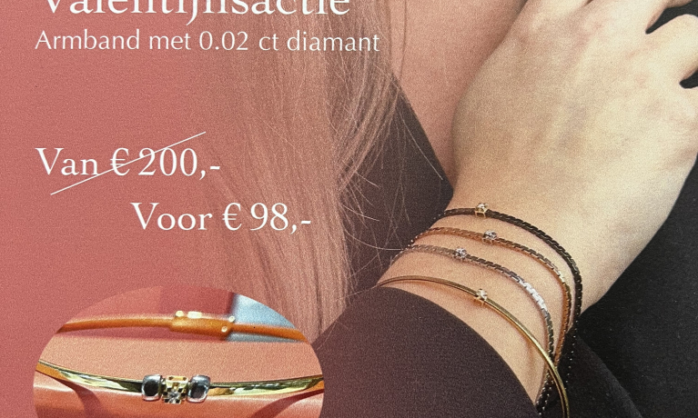 Valentijnsactie, armband met diamant van €200,- voor €98,-